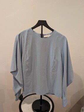 Paisie • Light Blue Beaded Blouse • Minimalist Long Sleeve • Size 14